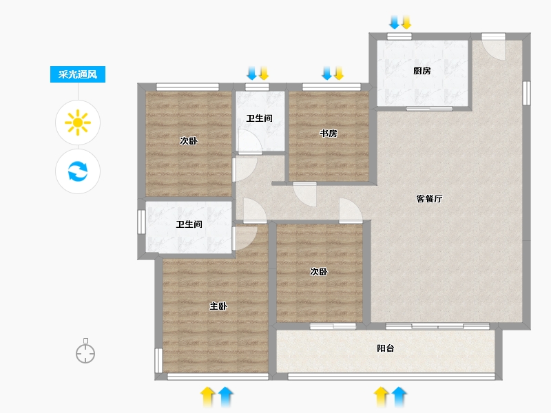 浙江省-宁波市-城投绿城·N30°梦想城-111.75-户型库-采光通风