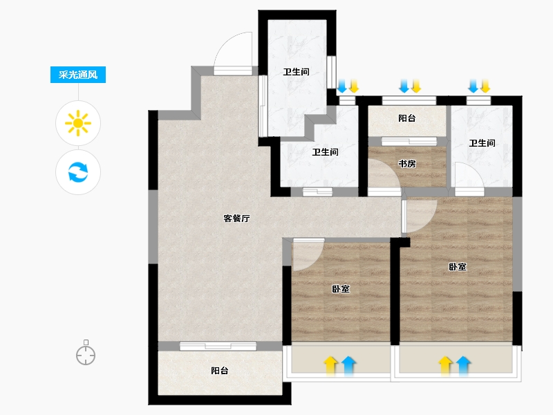 陕西省-西安市-保利阅云台-65.87-户型库-采光通风