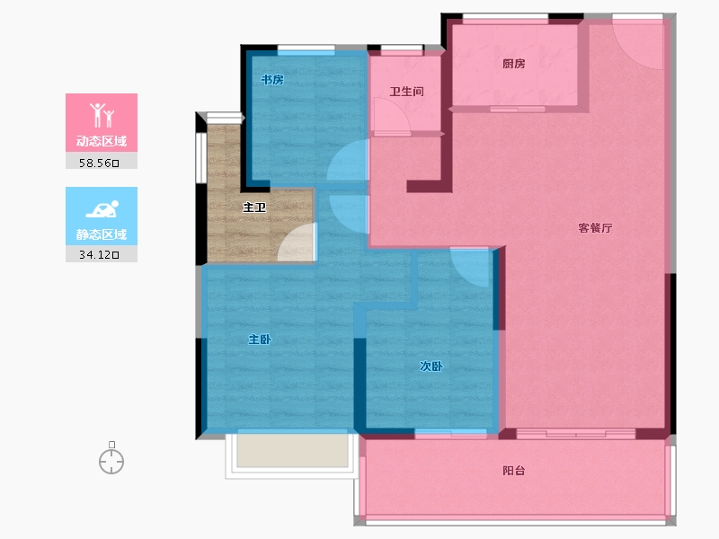 江苏省-常州市-旭辉都会江来-87.99-户型库-动静分区