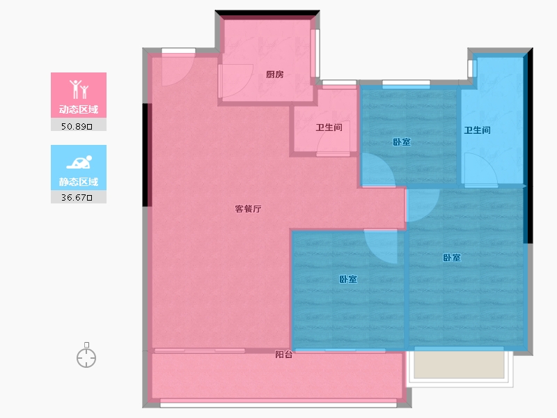 陕西省-西安市-华润置地港悦城嘉悦-80.00-户型库-动静分区