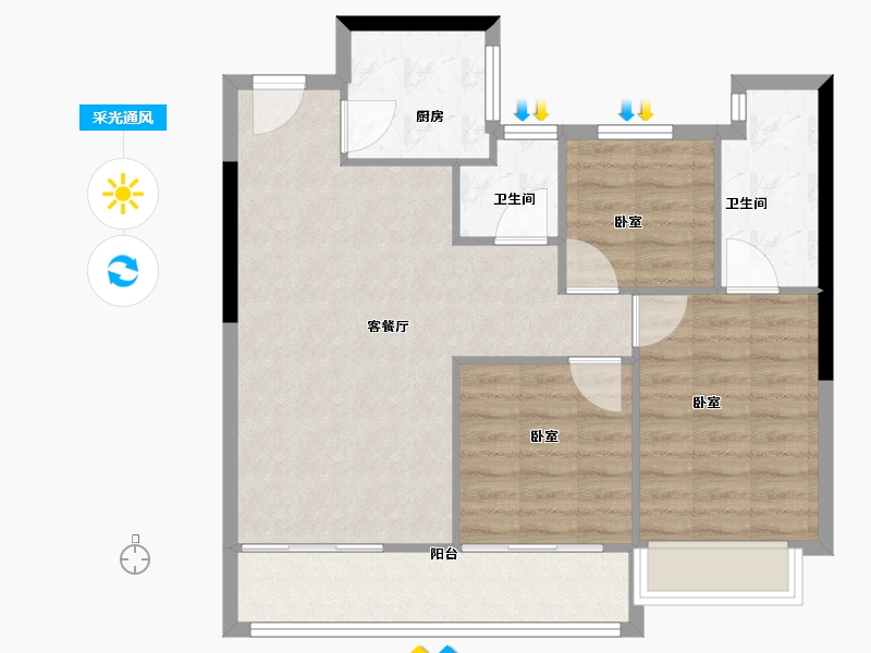 陕西省-西安市-华润置地港悦城嘉悦-80.00-户型库-采光通风