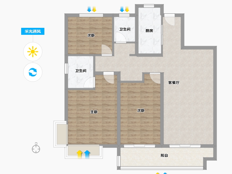 山东省-济宁市-阳光城市华府-108.57-户型库-采光通风