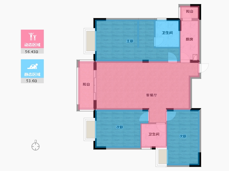 内蒙古自治区-鄂尔多斯市-恒元晨境苑-116.80-户型库-动静分区