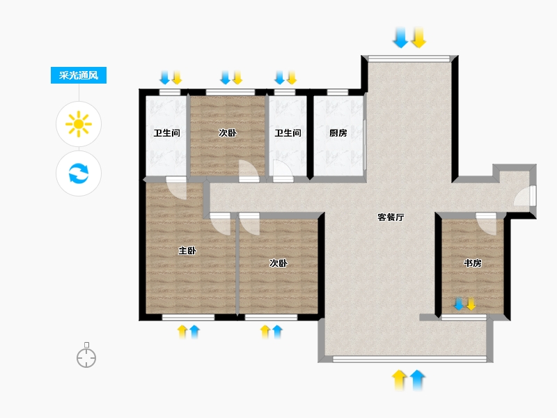 湖南省-长沙市-金富·湘江悦城-116.00-户型库-采光通风