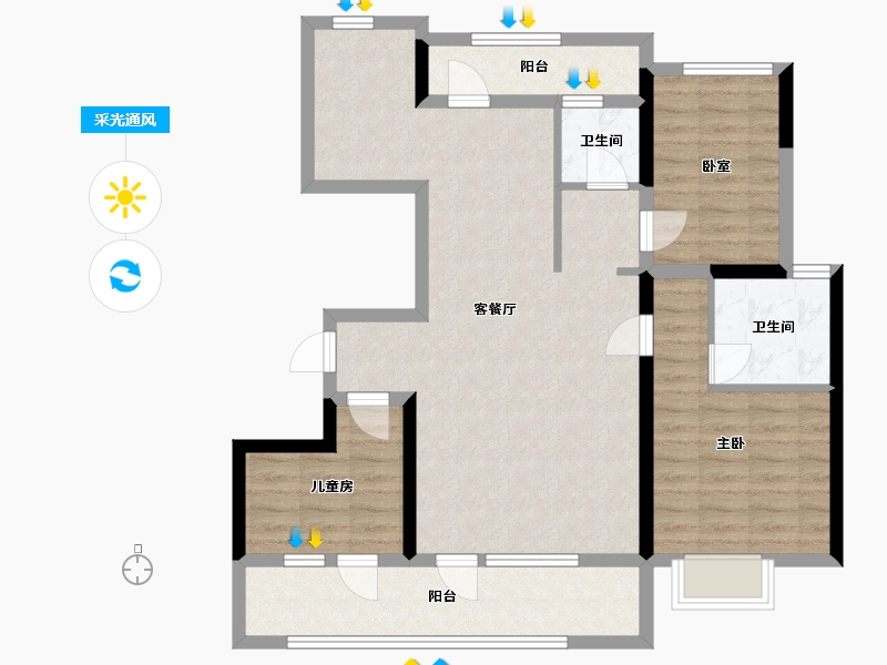 山东省-烟台市-恒隆领秀城-101.60-户型库-采光通风