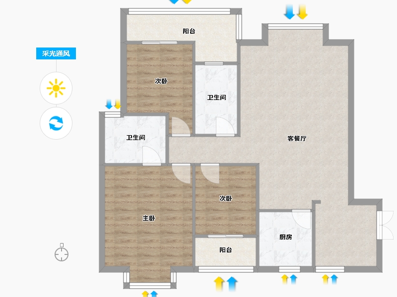 湖南省-长沙市-三重星都心-106.00-户型库-采光通风