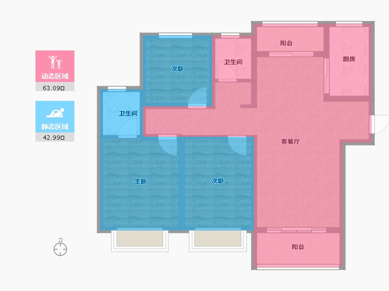 陕西省-西安市-鱼化雅苑-94.30-户型库-动静分区