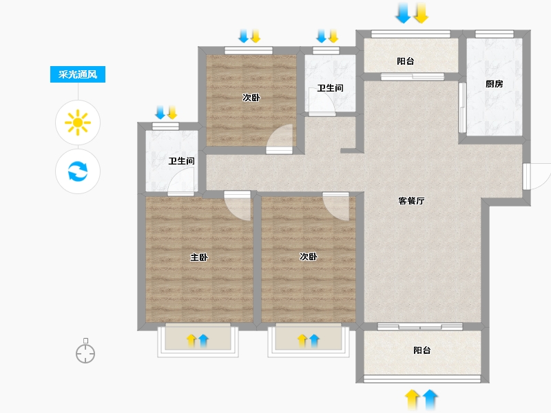 陕西省-西安市-鱼化雅苑-94.30-户型库-采光通风