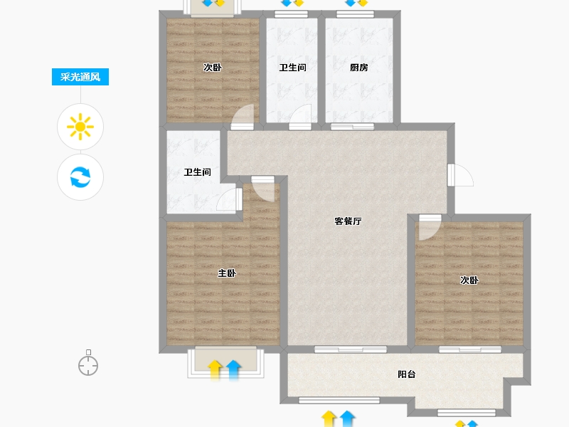 江苏省-南通市-新城左岸-120.00-户型库-采光通风