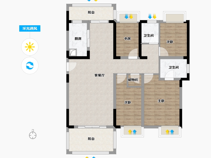 湖北省-鄂州市-邓平社区-112.00-户型库-采光通风