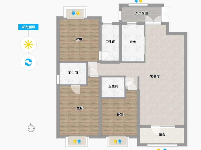 湖北省-武汉市-世界城瑜樾东方-105.60-户型库-采光通风