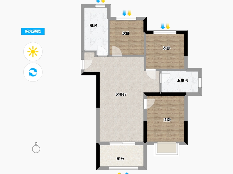 安徽省-宿州市-宿州院子小区南区-66.49-户型库-采光通风