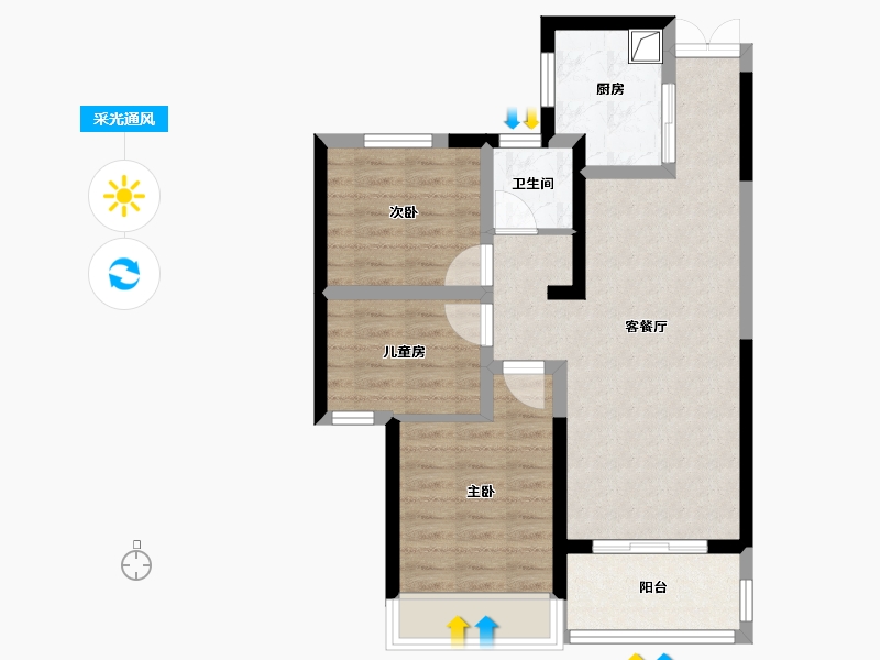 河南省-郑州市-建业-76.00-户型库-采光通风