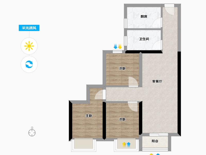 河南省-郑州市-鑫苑国际新城9号院-72.96-户型库-采光通风