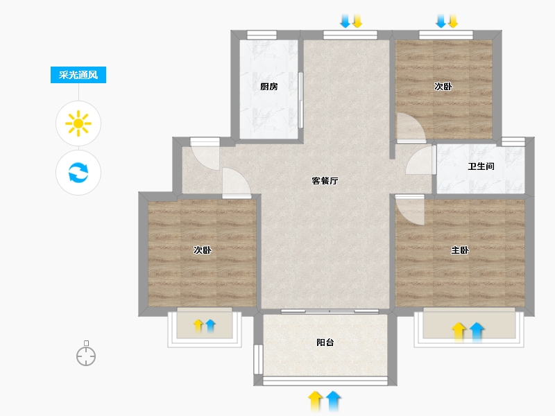 山东省-威海市-碧桂园 璟悦台-77.35-户型库-采光通风