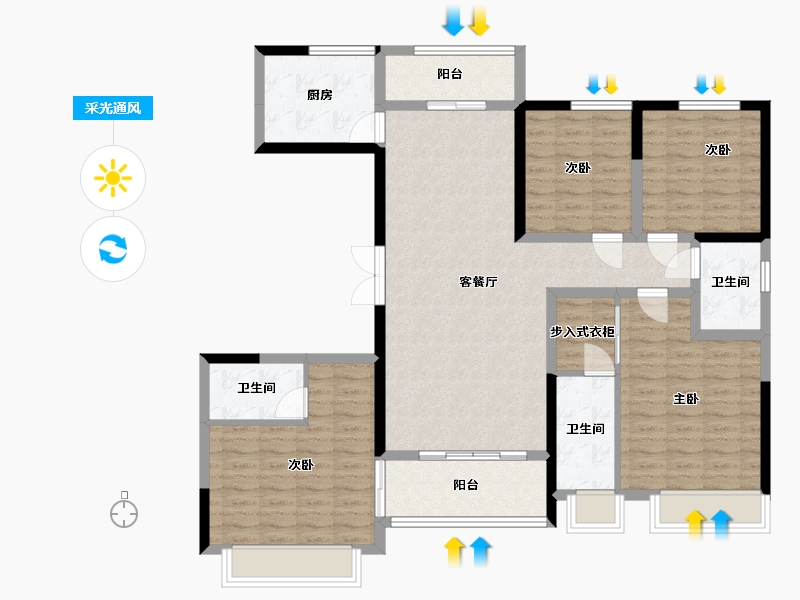 陕西省-西安市-启迪大院儿-130.40-户型库-采光通风