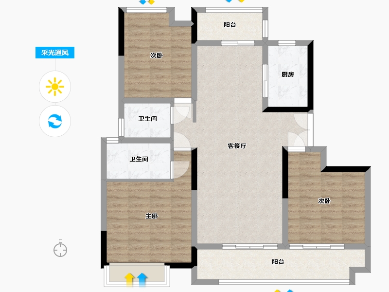 河南省-新乡市-理想城-106.16-户型库-采光通风