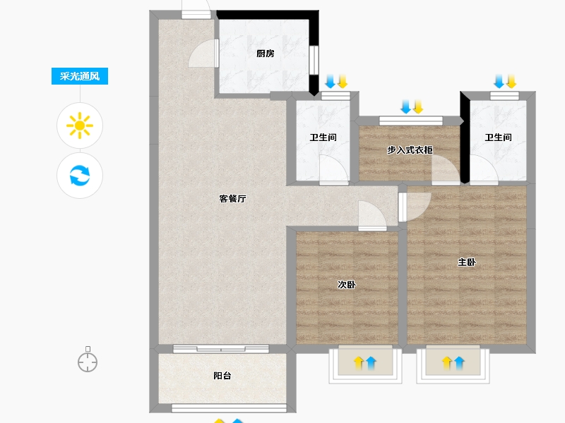 山东省-淄博市-南益名士悦府-90.40-户型库-采光通风