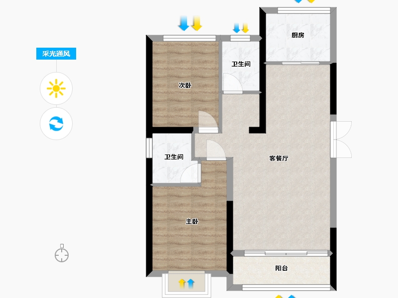 山西省-大同市-文瀛御湖湾-76.80-户型库-采光通风