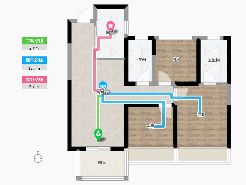 四川省-攀枝花市-天星湖畔花蔓邸-77.82-户型库-动静线