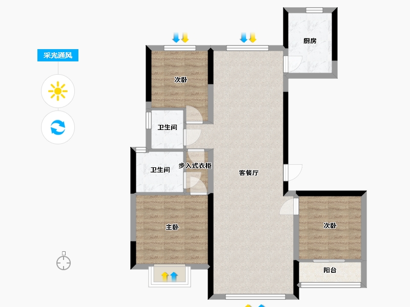 山东省-济南市-汶阳花园-96.00-户型库-采光通风