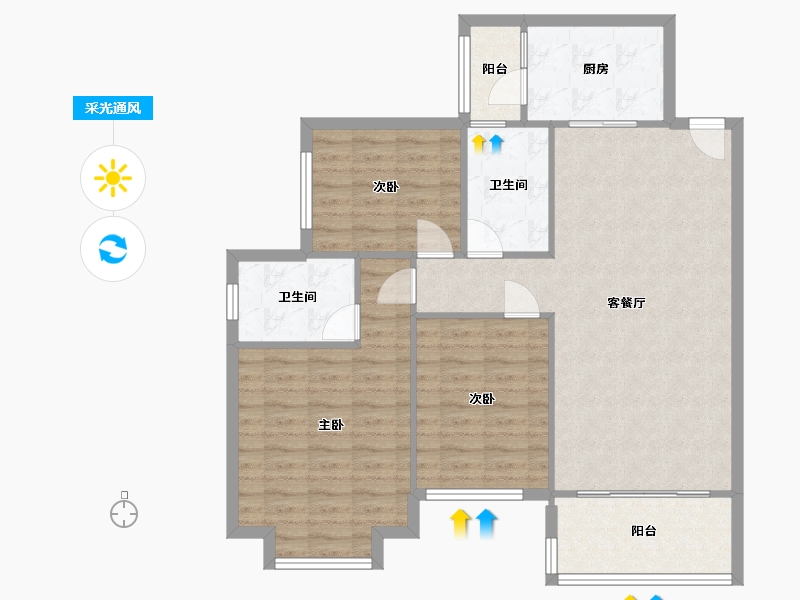 河北省-石家庄市-恒大御景半岛-105.19-户型库-采光通风