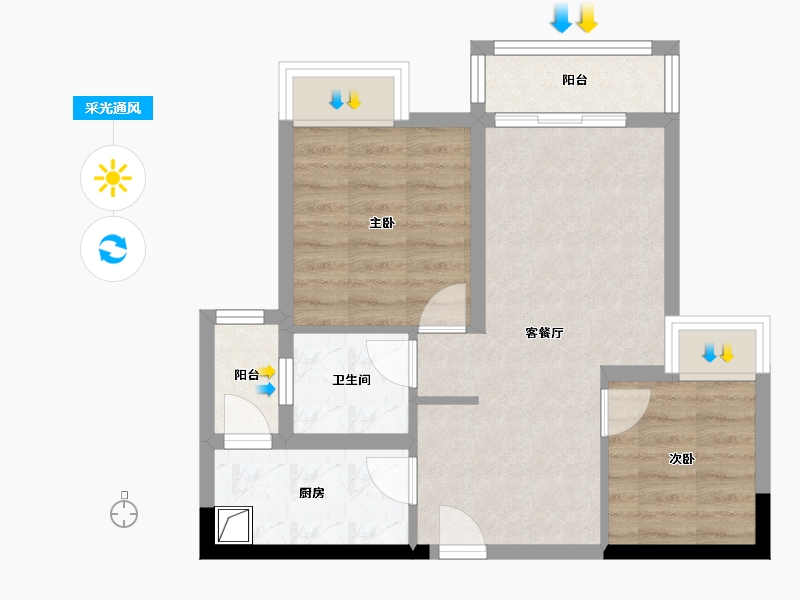 湖北省-武汉市-金色港湾-57.60-户型库-采光通风