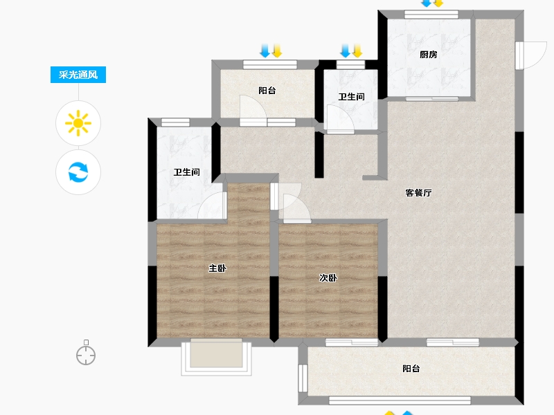 河南省-郑州市-经开区路劲悦东园-84.80-户型库-采光通风