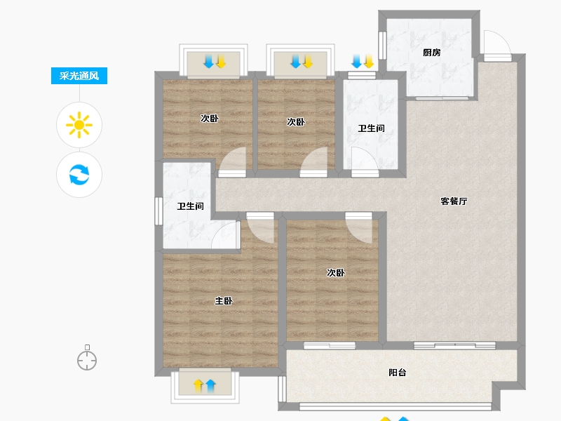 江苏省-盐城市-悦达悦棠湾-102.40-户型库-采光通风