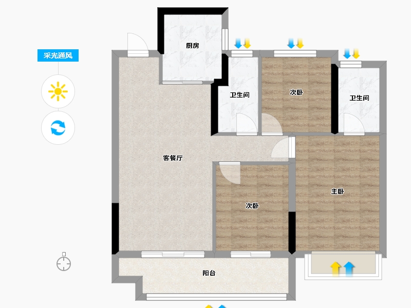 山东省-泰安市-新泰吾悦华府-88.00-户型库-采光通风