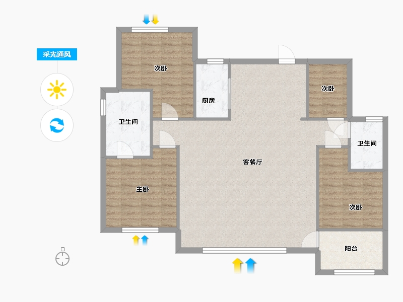 山东省-滨州市-滨和沁园-130.00-户型库-采光通风