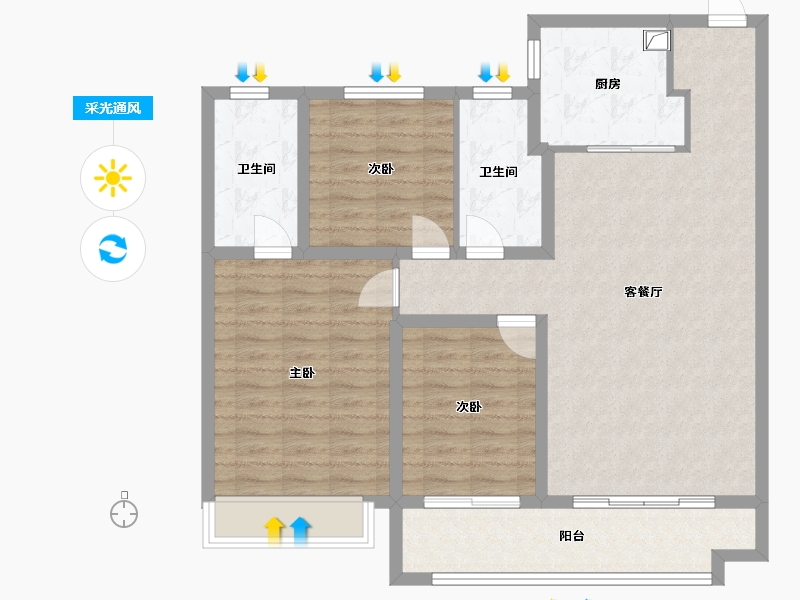 山东省-淄博市-云星齐都御园-103.20-户型库-采光通风