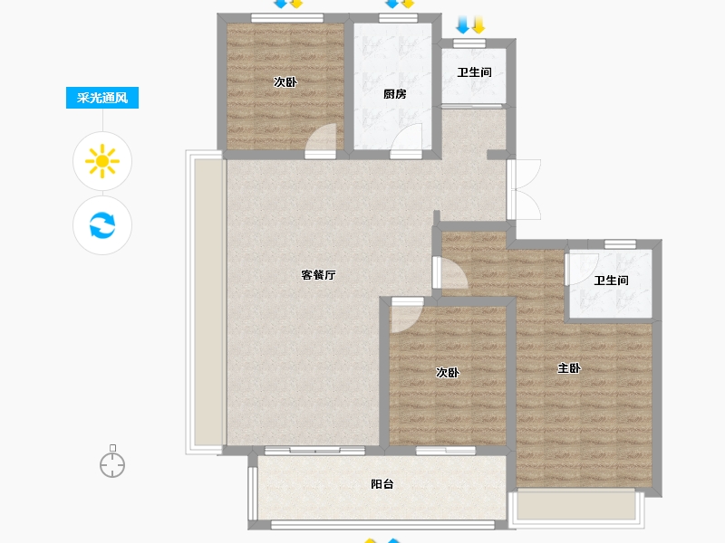 河南省-安阳市-阳光嘉苑二期-111.96-户型库-采光通风