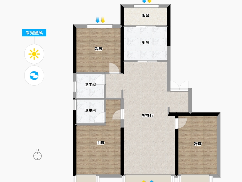 陕西省-西安市-西安保利天悦-106.00-户型库-采光通风