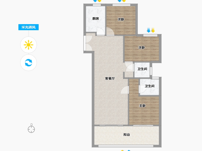 河南省-郑州市-万林陆号院-96.81-户型库-采光通风