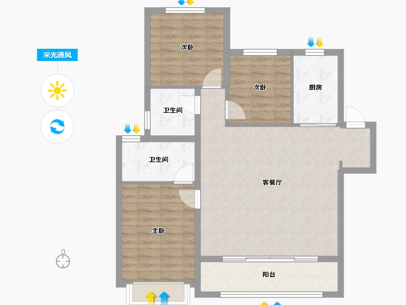 陕西省-西安市-地建·嘉信臻城-87.46-户型库-采光通风