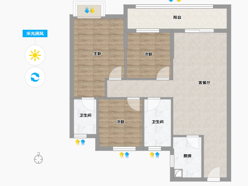 湖北省-武汉市-中新苑-87.00-户型库-采光通风