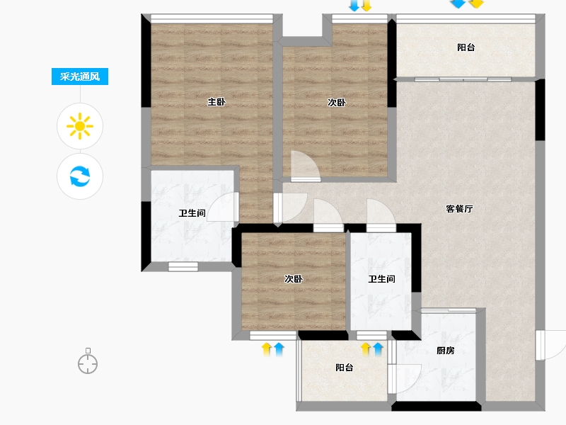 四川省-南充市-蓝博湾-72.34-户型库-采光通风