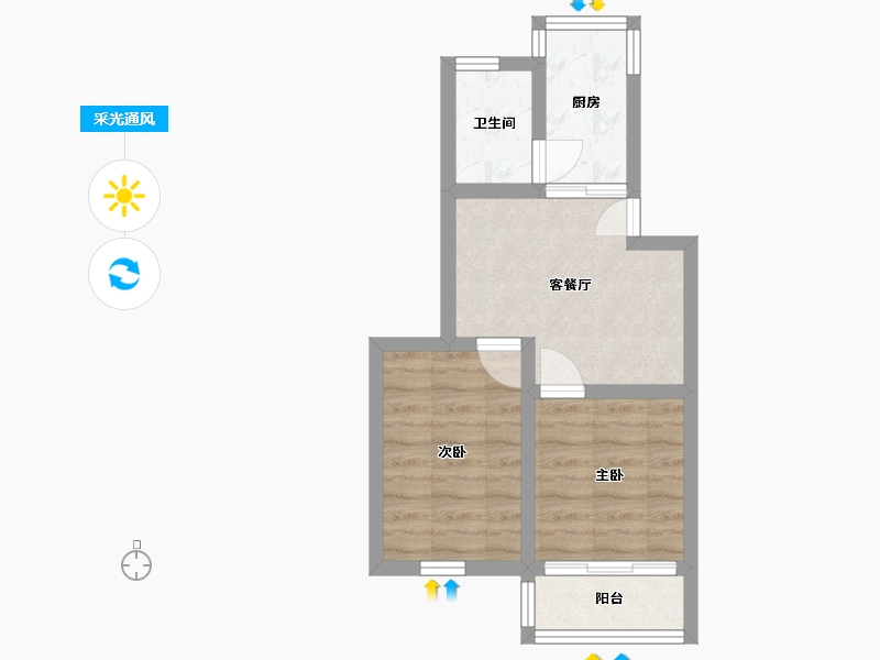 上海-上海市-航华二村三街坊(西区)-68.22-户型库-采光通风
