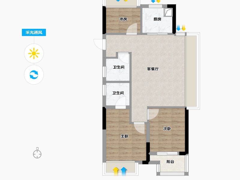 浙江省-杭州市-七堡璟涛湾-68.26-户型库-采光通风