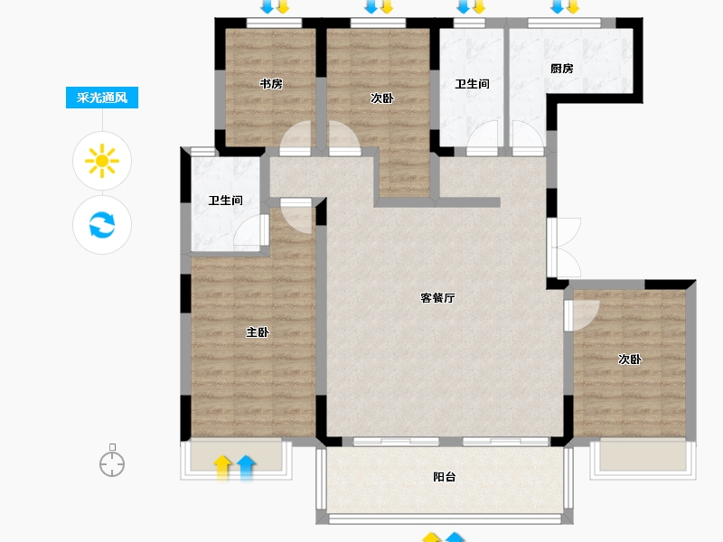 河南省-南阳市-二号院-110.00-户型库-采光通风