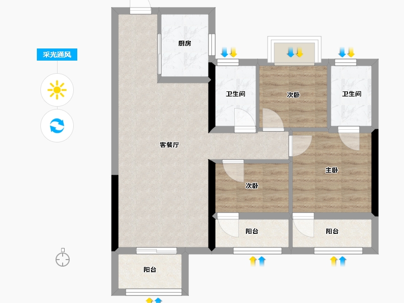 福建省-漳州市-保利世茂璀璨滨江-71.69-户型库-采光通风