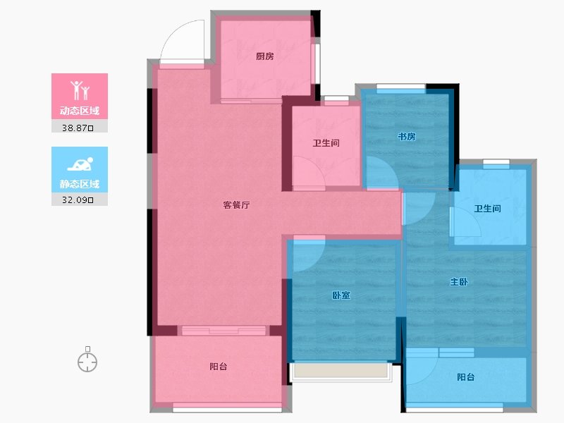 浙江省-杭州市-沁棠云筑-62.41-户型库-动静分区