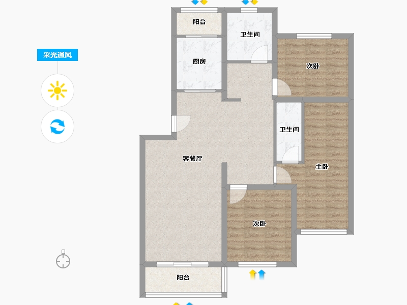 上海-上海市-国亭花苑-南区-90.32-户型库-采光通风