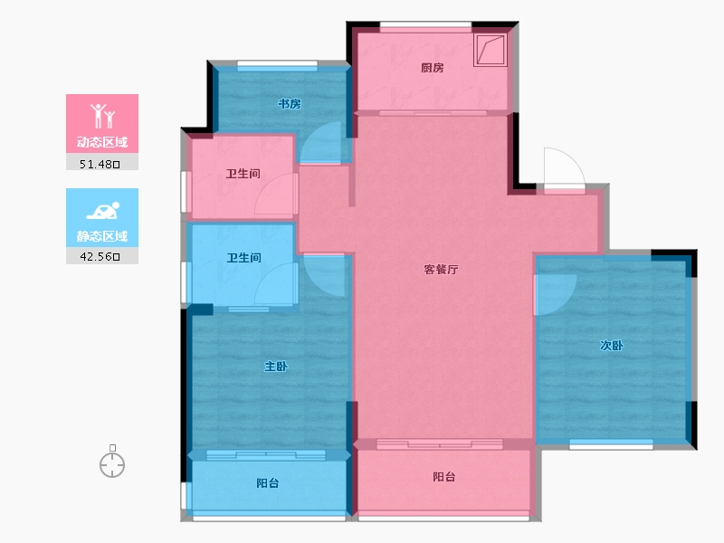 浙江省-宁波市-璟泓府-84.83-户型库-动静分区