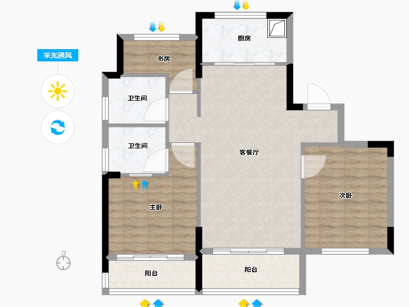 浙江省-宁波市-璟泓府-84.83-户型库-采光通风