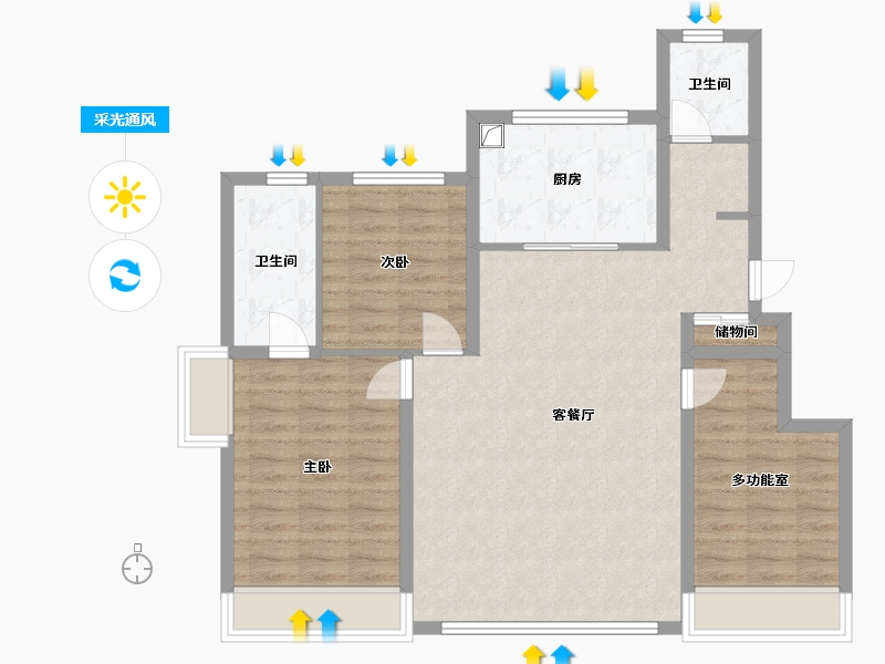 天津-天津市-绿城桂语听澜-102.00-户型库-采光通风