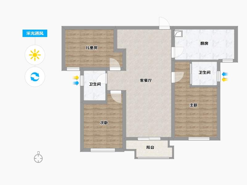 河南省-新乡市-天安名邸-二期-93.00-户型库-采光通风