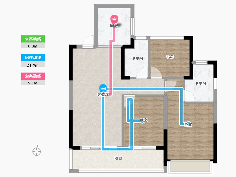 浙江省-杭州市-沁棠云筑-84.26-户型库-动静线