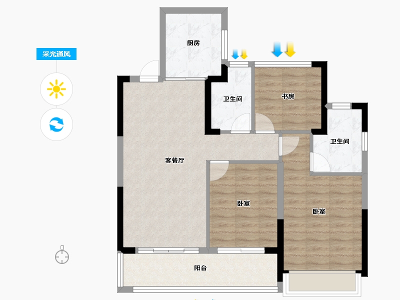 浙江省-杭州市-沁棠云筑-84.26-户型库-采光通风